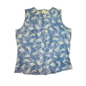 Columbia Women's Blue Tropical Flamingo Martini Print Sleeveless Tank Top Size M